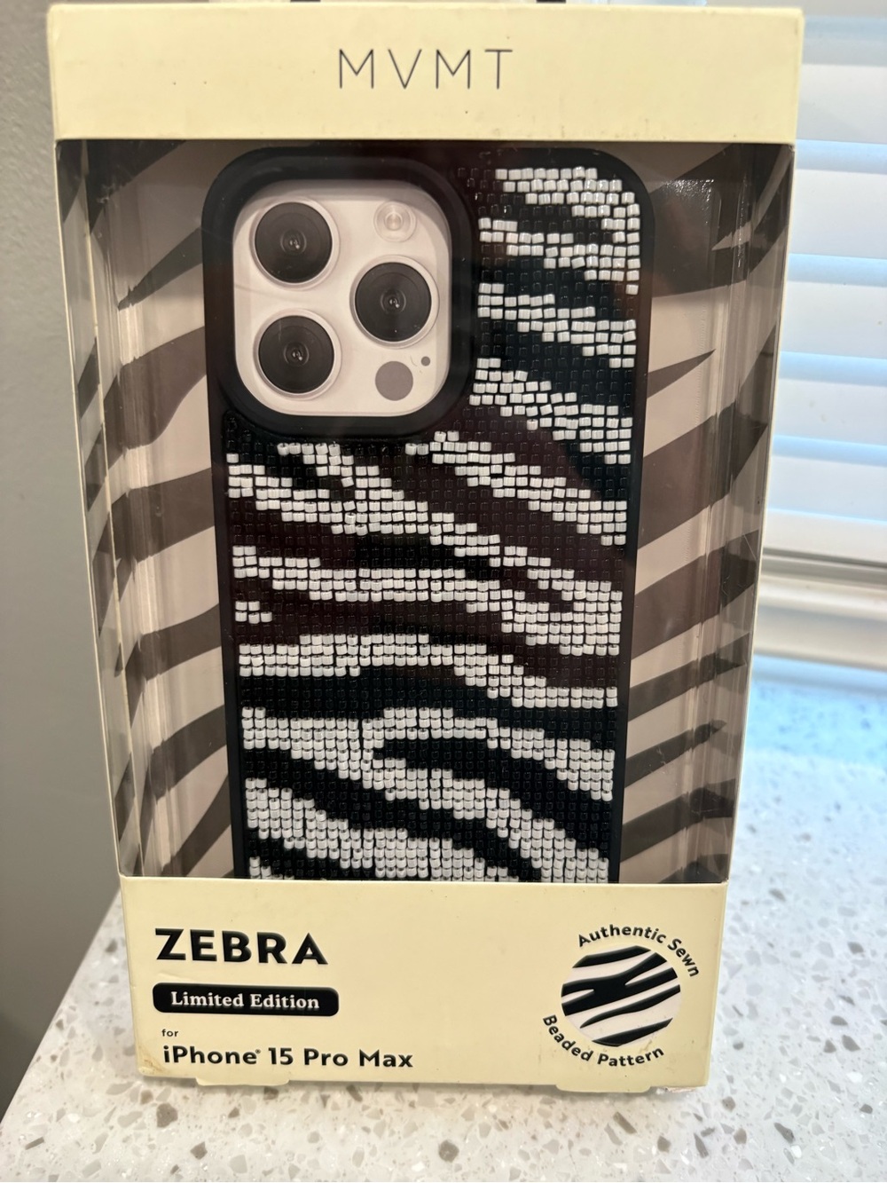 NIB MVMT Zebra Beaded iPhone 15 Pro Max Case - Black & White